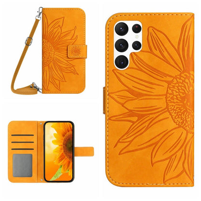 For Samsung Galaxy S25 Ultra 5G Skin Feel Sun Flower Embossed Flip Leather Phone Case with Lanyard(Yellow) by buy2fix