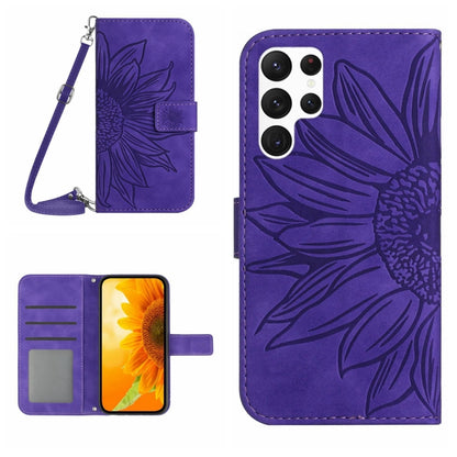 For Samsung Galaxy S25 Ultra 5G Skin Feel Sun Flower Embossed Flip Leather Phone Case with Lanyard(Dark Purple) by buy2fix