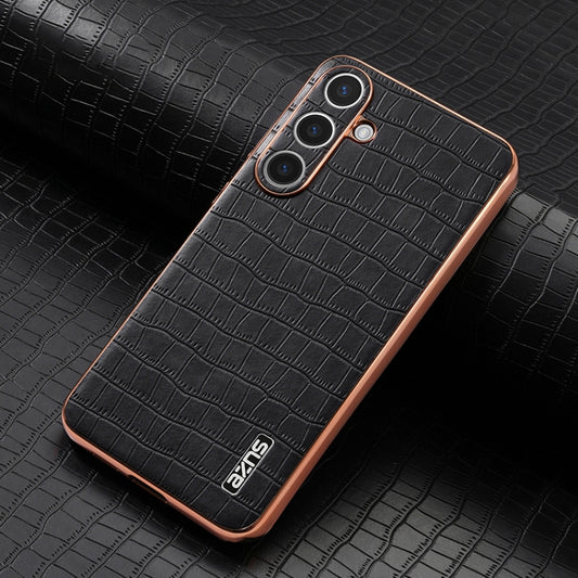 For Samsung Galaxy S25 5G AZNS Electroplated Frame Crocodile Texture Full Coverage Phone Case(Black) by AZNS