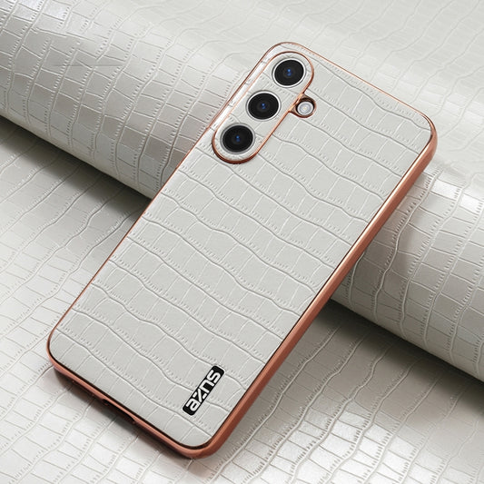 For Samsung Galaxy S25 5G AZNS Electroplated Frame Crocodile Texture Full Coverage Phone Case(White) by AZNS