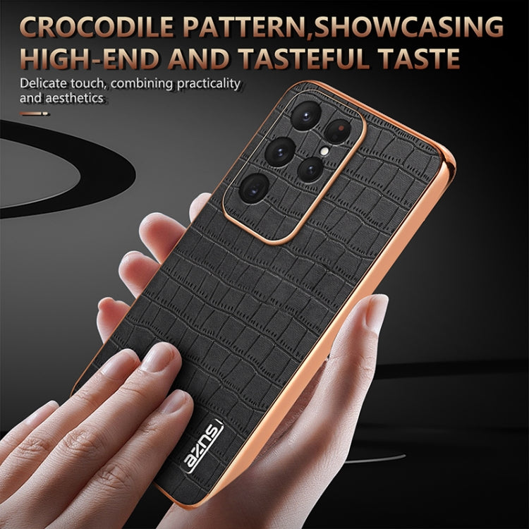For Samsung Galaxy S25 Ultra 5G AZNS Electroplated Frame Crocodile Texture Full Coverage Phone Case(Brown) - Galaxy S25 Ultra 5G Cases by AZNS | Online Shopping UK | buy2fix