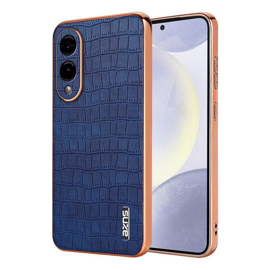 For Samsung Galaxy S25 Edge 5G AZNS Electroplated Frame Crocodile Texture Full Coverage Phone Case(Blue)