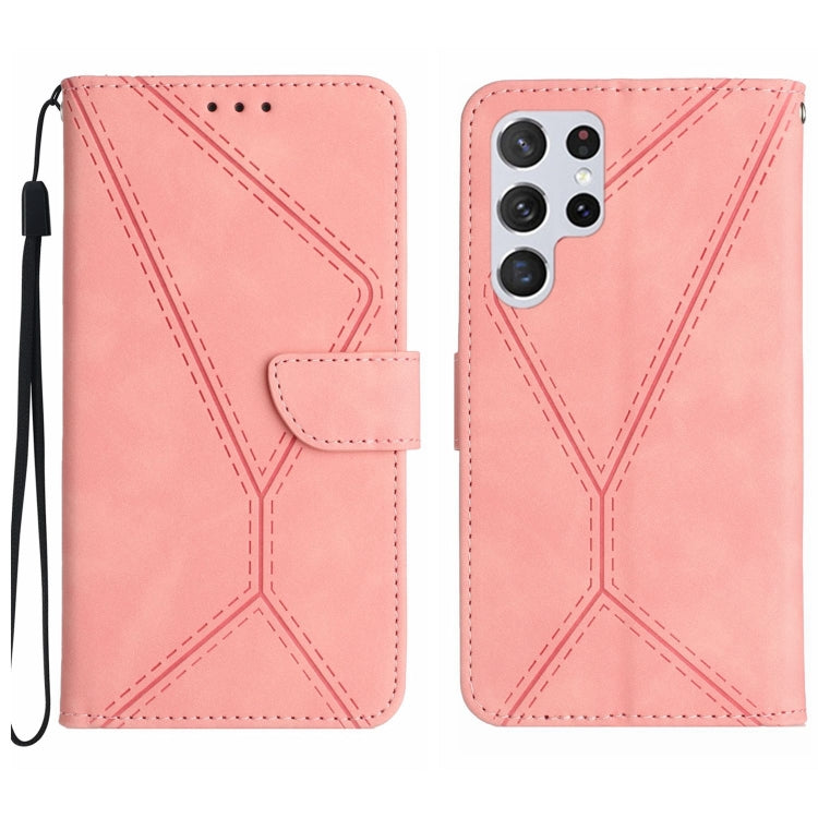 For Samsung Galaxy S25 Ultra 5G Stitching Embossed Leather Phone Case(Pink) by buy2fix