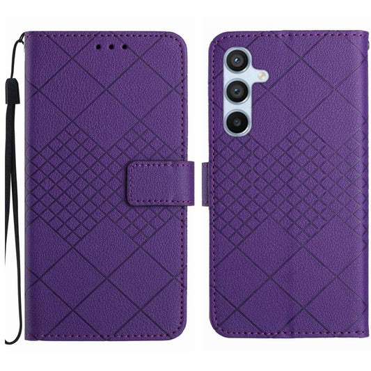 For Samsung Galaxy S25 5G Rhombic Grid Texture Leather Phone Case(Purple) by buy2fix