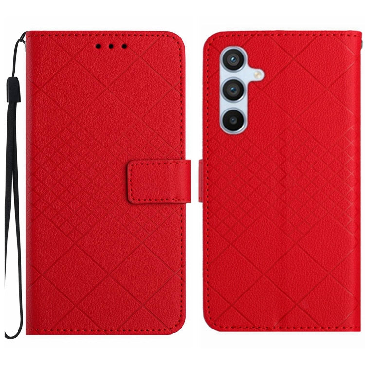 For Samsung Galaxy S25 5G Rhombic Grid Texture Leather Phone Case(Red) by buy2fix