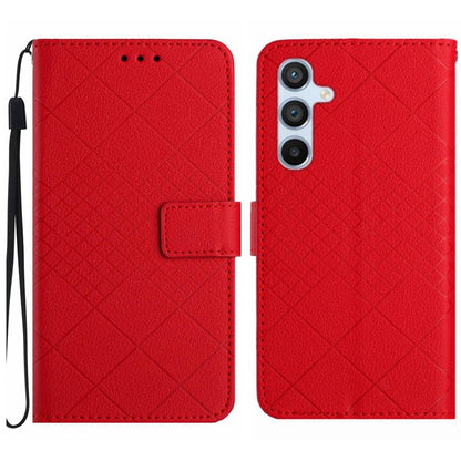For Samsung Galaxy S25 5G Rhombic Grid Texture Leather Phone Case(Red) by buy2fix