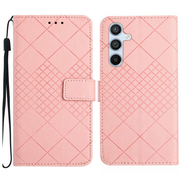 For Samsung Galaxy S25 5G Rhombic Grid Texture Leather Phone Case(Pink) by buy2fix