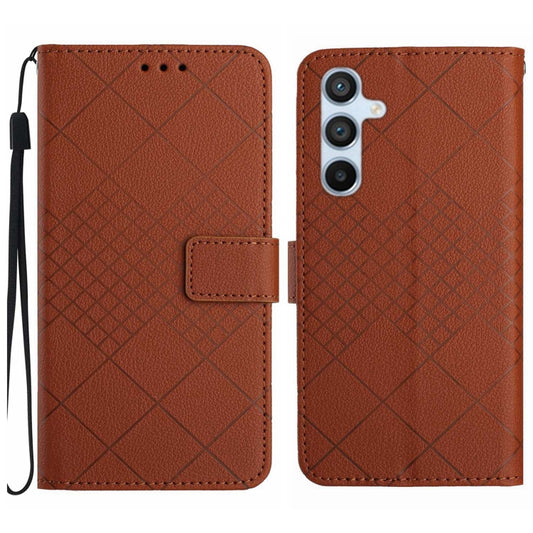 For Samsung Galaxy S25+ 5G Rhombic Grid Texture Leather Phone Case(Brown) - Galaxy S25+ 5G Cases by buy2fix | Online Shopping UK | buy2fix