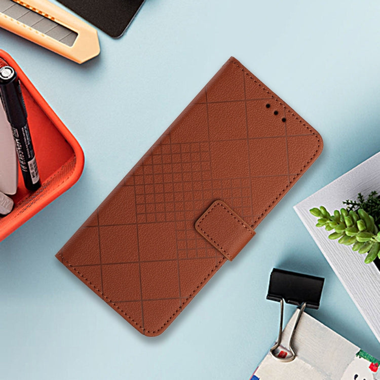 For Samsung Galaxy S25+ 5G Rhombic Grid Texture Leather Phone Case(Brown) - Galaxy S25+ 5G Cases by buy2fix | Online Shopping UK | buy2fix