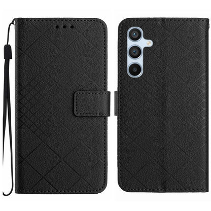 For Samsung Galaxy S25+ 5G Rhombic Grid Texture Leather Phone Case(Black) - Galaxy S25+ 5G Cases by buy2fix | Online Shopping UK | buy2fix