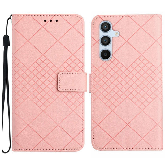 For Samsung Galaxy S25+ 5G Rhombic Grid Texture Leather Phone Case(Pink) - Galaxy S25+ 5G Cases by buy2fix | Online Shopping UK | buy2fix