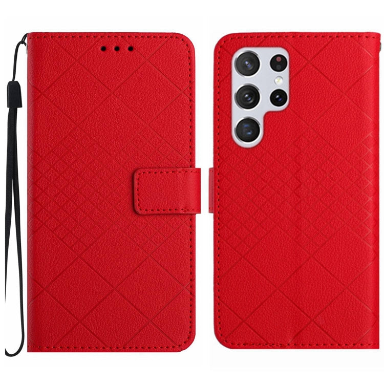 For Samsung Galaxy S25 Ultra 5G Rhombic Grid Texture Leather Phone Case(Red) by buy2fix