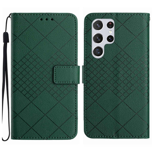 For Samsung Galaxy S25 Ultra 5G Rhombic Grid Texture Leather Phone Case(Green) by buy2fix