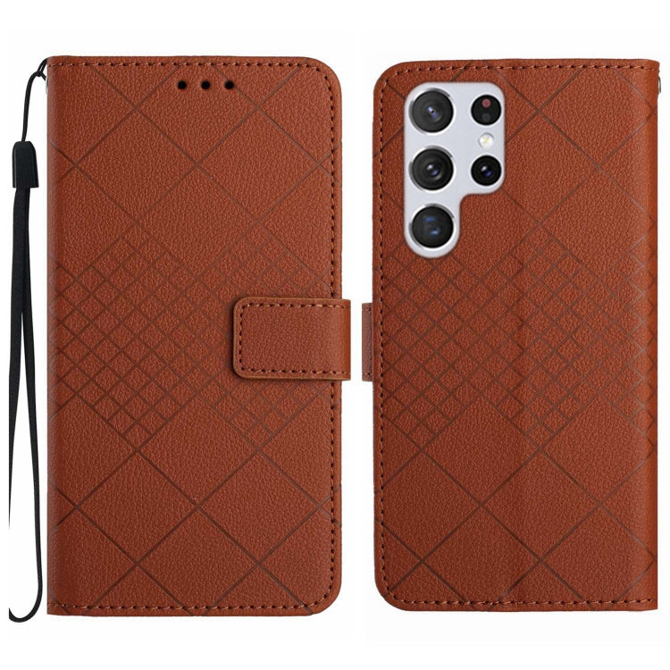 For Samsung Galaxy S25 Ultra 5G Rhombic Grid Texture Leather Phone Case(Brown) by buy2fix