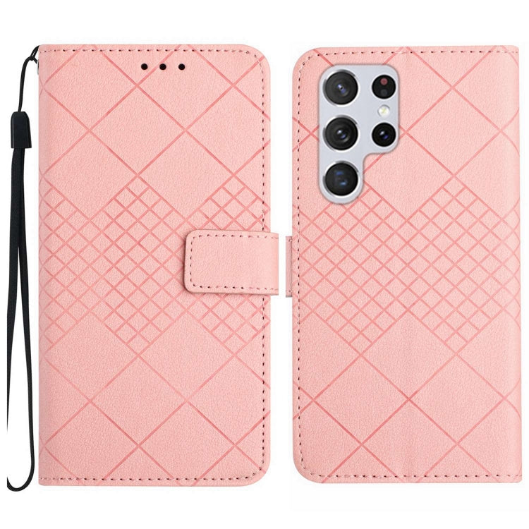 For Samsung Galaxy S25 Ultra 5G Rhombic Grid Texture Leather Phone Case(Pink) by buy2fix