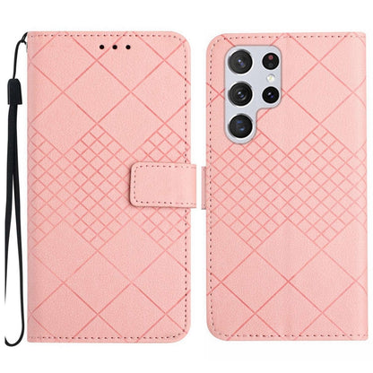 For Samsung Galaxy S25 Ultra 5G Rhombic Grid Texture Leather Phone Case(Pink) by buy2fix