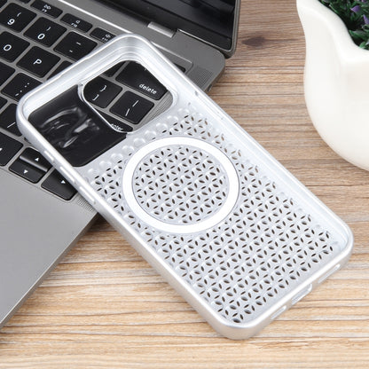 For iPhone 14 Pure Color Honeycomb Aromatherapy MagSafe Phone Case(Silver) by buy2fix