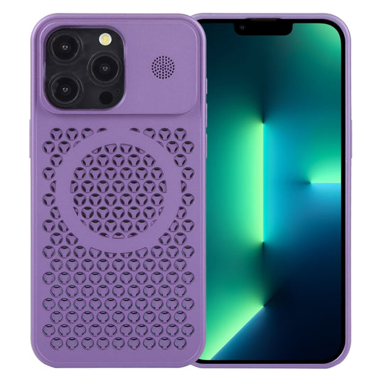 For iPhone 13 Pro Pure Color Honeycomb Aromatherapy MagSafe Phone Case(Purple) by buy2fix