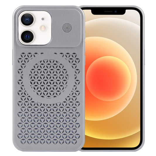 For iPhone 12 Pure Color Honeycomb Aromatherapy MagSafe Phone Case(Grey) by buy2fix