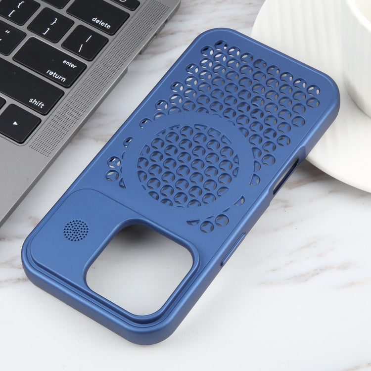 For iPhone 16 Pro Max Pure Color Honeycomb Aromatherapy MagSafe Phone Case(Blue) by buy2fix