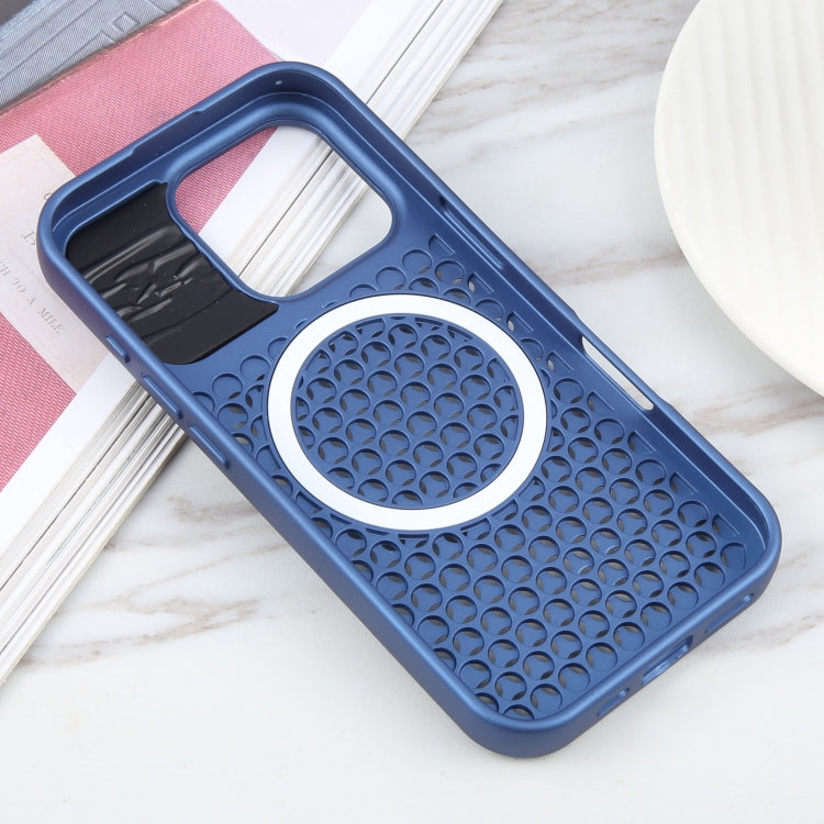For iPhone 16 Pro Pure Color Honeycomb Aromatherapy MagSafe Phone Case(Blue) by buy2fix