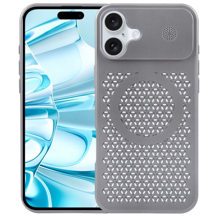 For iPhone 16 Pure Color Honeycomb Aromatherapy MagSafe Phone Case(Silver) - iPhone 16 Cases by buy2fix | Online Shopping UK | buy2fix