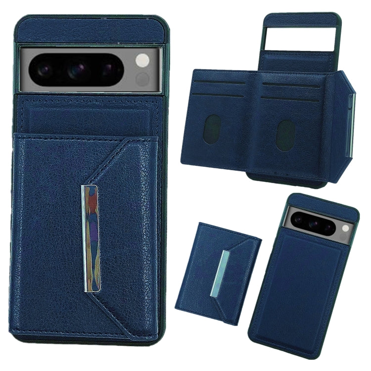 For Google Pixel 9 / 9 Pro Solid Color Metal Buckle Card Slots Bag Phone Case(Blue) by buy2fix