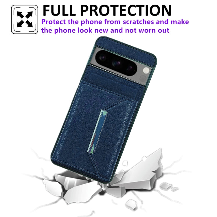 For Google Pixel 9 / 9 Pro Solid Color Metal Buckle Card Slots Bag Phone Case(Blue) by buy2fix
