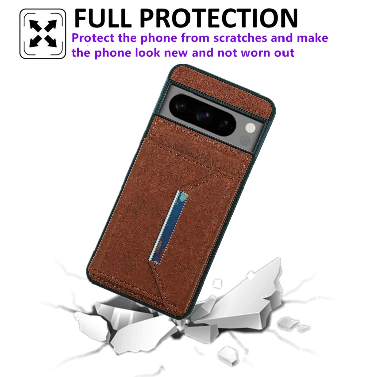 For Google Pixel 9 / 9 Pro Solid Color Metal Buckle Card Slots Bag Phone Case(Brown) by buy2fix