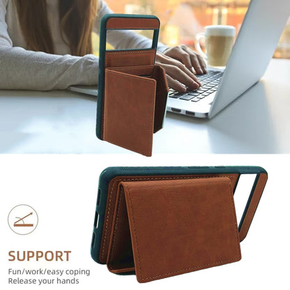 For Google Pixel 9 / 9 Pro Solid Color Metal Buckle Card Slots Bag Phone Case(Brown) by buy2fix