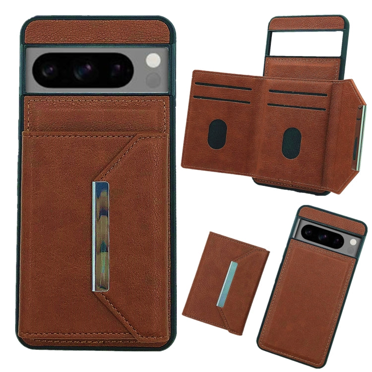 For Google Pixel 9 Pro XL Solid Color Metal Buckle Card Slots Bag Phone Case(Brown) by buy2fix