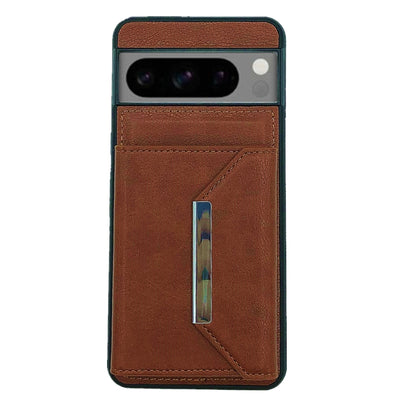 For Google Pixel 9 Pro XL Solid Color Metal Buckle Card Slots Bag Phone Case(Brown) by buy2fix