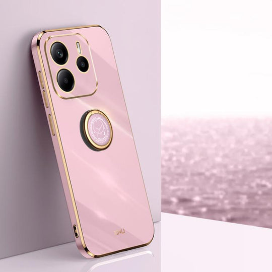 For Redmi Note 14 5G Global XINLI Straight Edge 6D Electroplate TPU Phone Case with Ring Holder(Cherry Purple)