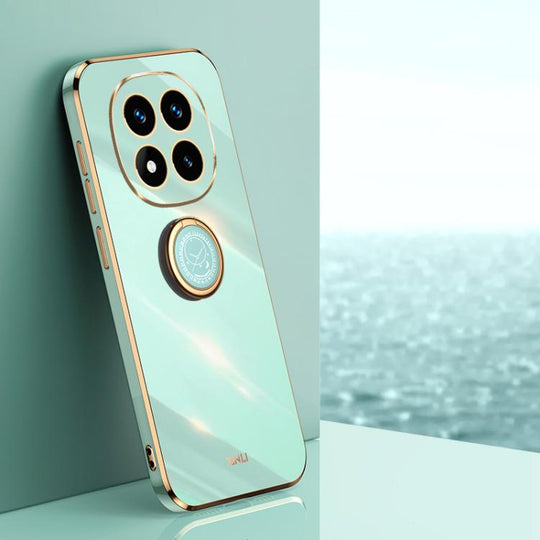 For Redmi Note 14 Pro 4G Global XINLI Straight Edge 6D Electroplate TPU Phone Case with Ring Holder(Mint Green)