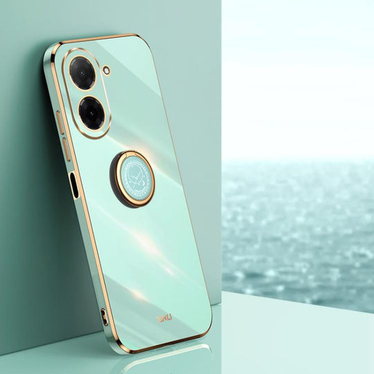 For Redmi A5 4G 171.7mm / Poco C71 XINLI Straight Edge 6D Electroplate TPU Phone Case with Ring Holder(Mint Green)