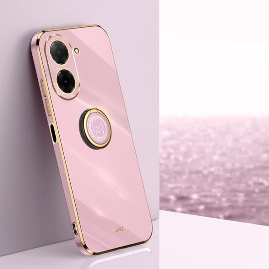 For Redmi A5 4G 171.7mm / Poco C71 XINLI Straight Edge 6D Electroplate TPU Phone Case with Ring Holder(Cherry Purple)