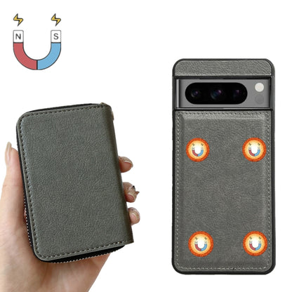 For Google Pixel 9 Pro XL Solid Color Zipper 11-Card Slots Bag Phone Case with Lanyard(Grey) by buy2fix