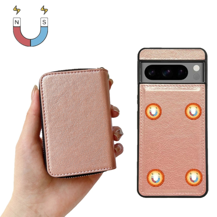 For Google Pixel 9 Pro XL Solid Color Zipper 11-Card Slots Bag Phone Case with Lanyard(Rose Gold) by buy2fix