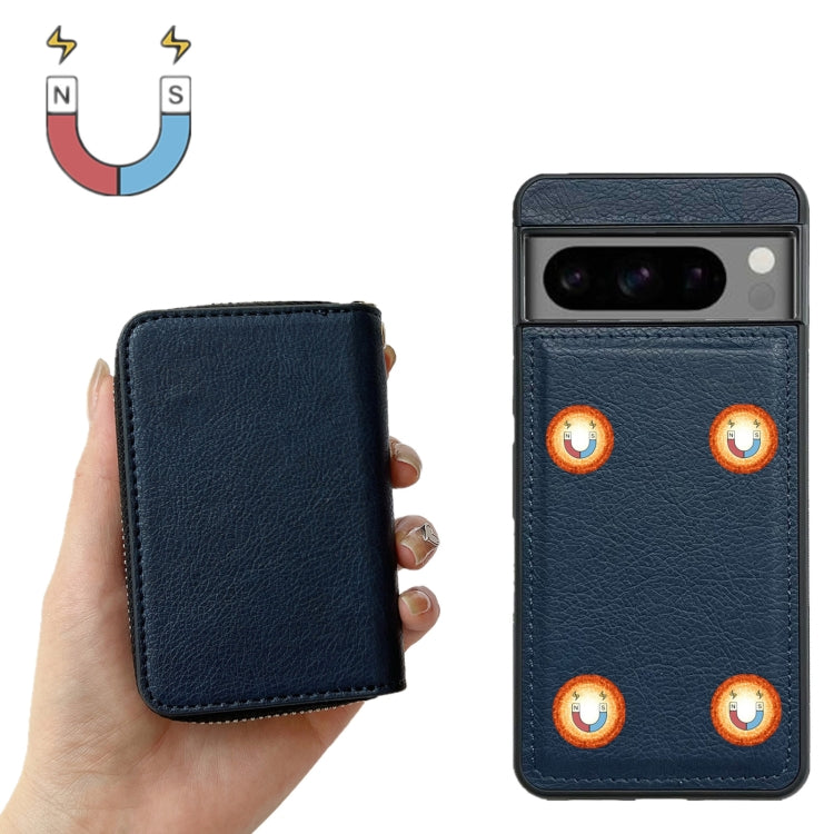 For Google Pixel 9 / 9 Pro Solid Color Zipper 11-Card Slots Bag Phone Case with Lanyard(Blue) by buy2fix