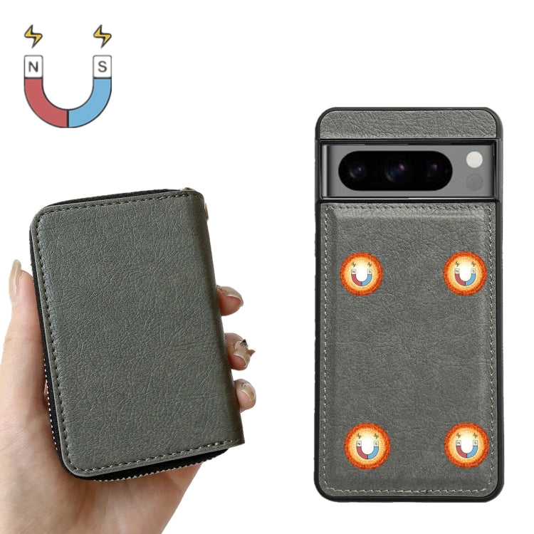 For Google Pixel 9 / 9 Pro Solid Color Zipper 11-Card Slots Bag Phone Case with Lanyard(Grey) by buy2fix