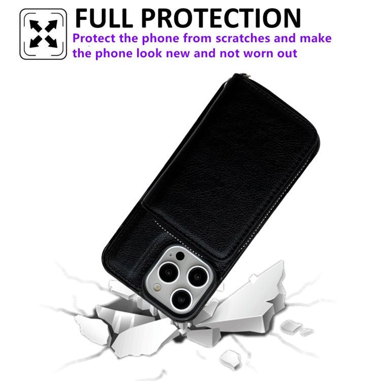 For iPhone 15 Pro Solid Color Zipper 11-Card Slots Bag Phone Case with Lanyard(Black) - iPhone 15 Pro Cases by buy2fix | Online Shopping UK | buy2fix