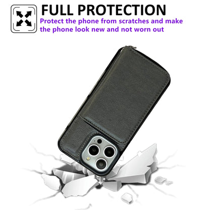 For iPhone 15 Pro Solid Color Zipper 11-Card Slots Bag Phone Case with Lanyard(Grey) - iPhone 15 Pro Cases by buy2fix | Online Shopping UK | buy2fix