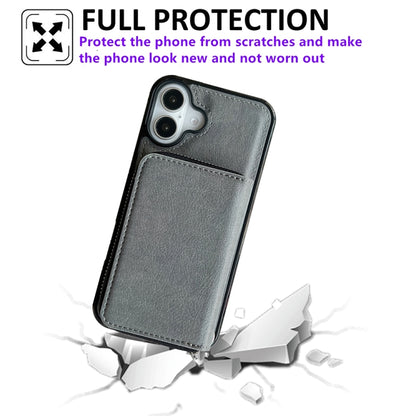For iPhone 16 Plus Solid Color Zipper 11-Card Slots Bag Phone Case with Lanyard(Grey) - iPhone 16 Plus Cases by buy2fix | Online Shopping UK | buy2fix