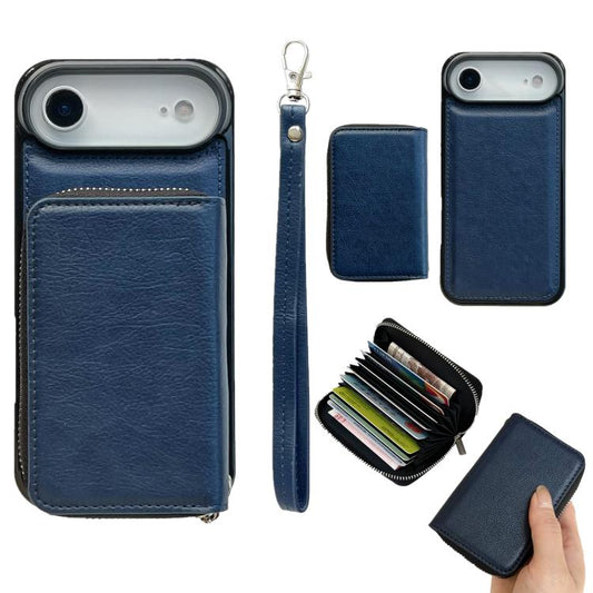 For iPhone Air Solid Color Zipper 11-Card Slots Bag Phone Case with Lanyard(Blue) - iPhone Air Cases by buy2fix | Online Shopping UK | buy2fix