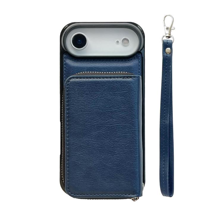 For iPhone Air Solid Color Zipper 11-Card Slots Bag Phone Case with Lanyard(Blue) - iPhone Air Cases by buy2fix | Online Shopping UK | buy2fix