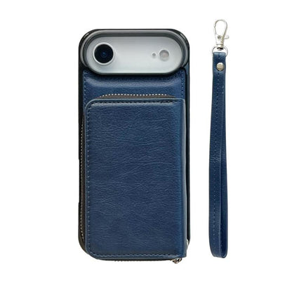 For iPhone Air Solid Color Zipper 11-Card Slots Bag Phone Case with Lanyard(Blue) - iPhone Air Cases by buy2fix | Online Shopping UK | buy2fix