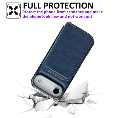 For iPhone Air Solid Color Zipper 11-Card Slots Bag Phone Case with Lanyard(Blue) - iPhone Air Cases by buy2fix | Online Shopping UK | buy2fix