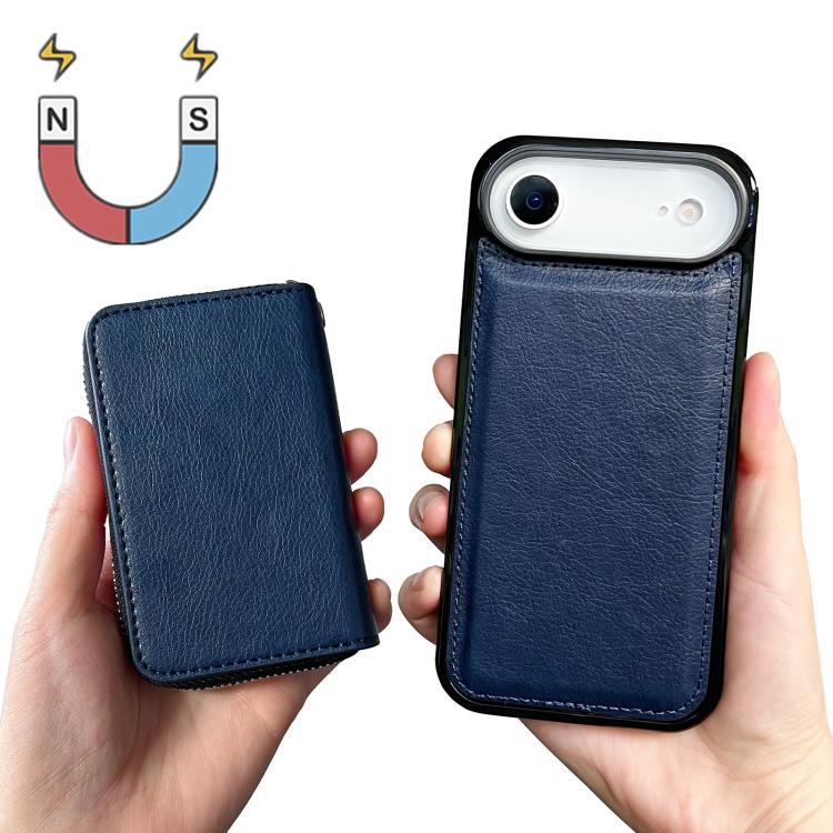 For iPhone Air Solid Color Zipper 11-Card Slots Bag Phone Case with Lanyard(Blue) - iPhone Air Cases by buy2fix | Online Shopping UK | buy2fix