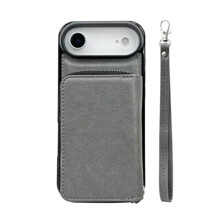 For iPhone Air Solid Color Zipper 11-Card Slots Bag Phone Case with Lanyard(Grey) - iPhone Air Cases by buy2fix | Online Shopping UK | buy2fix