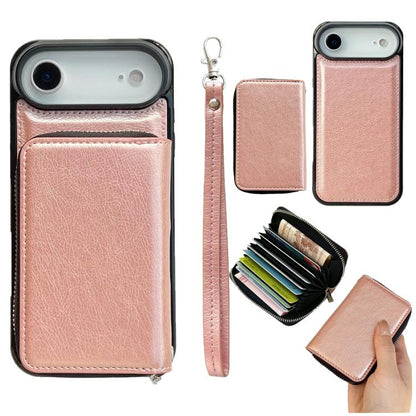 For iPhone Air Solid Color Zipper 11-Card Slots Bag Phone Case with Lanyard(Rose Gold) - iPhone Air Cases by buy2fix | Online Shopping UK | buy2fix